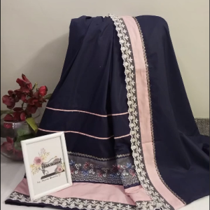 Graceful Elegance: Navy Blue Rida with Floral Embroidery